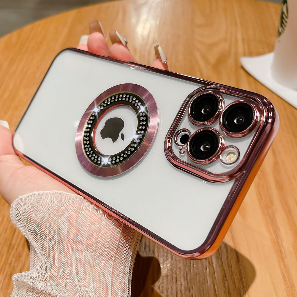 Casing ponsel Apple dengan berlian imitasi air magnetik dan tanda hilang dengan pelapisan listrik