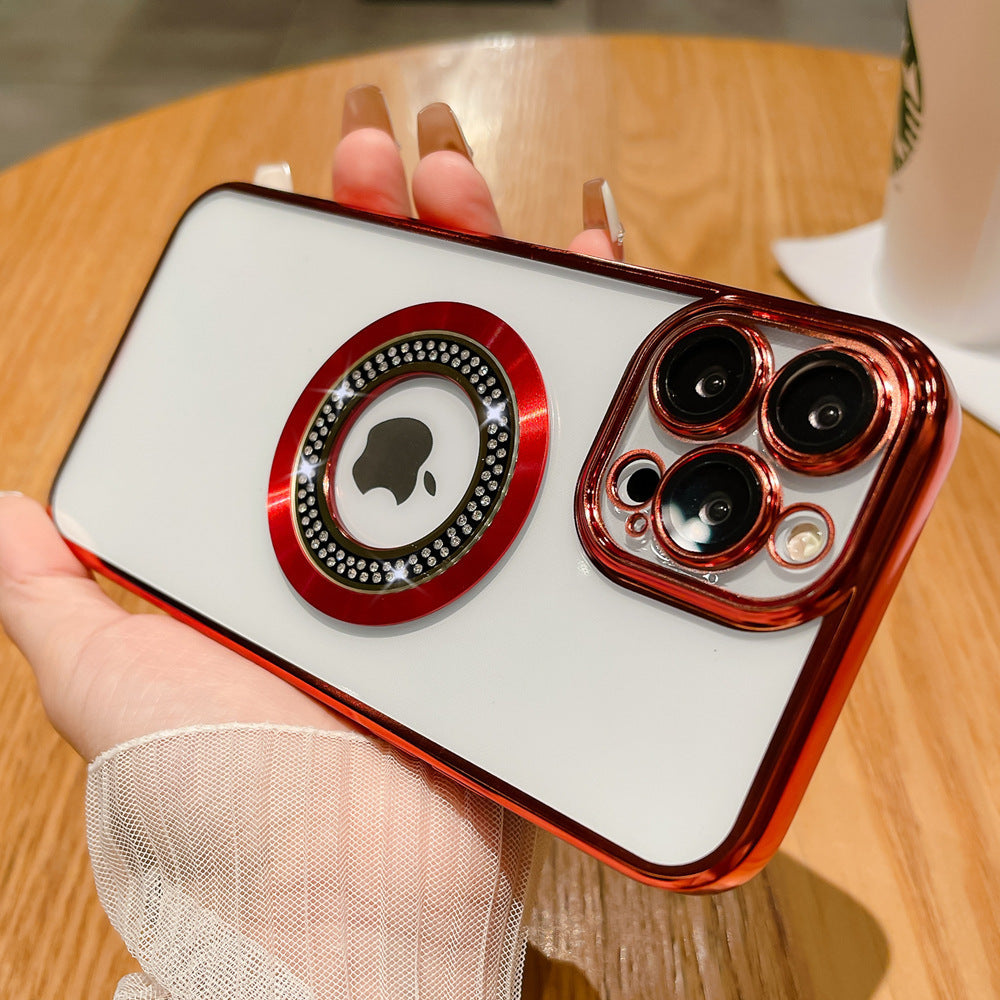 Casing ponsel Apple dengan berlian imitasi air magnetik dan tanda hilang dengan pelapisan listrik