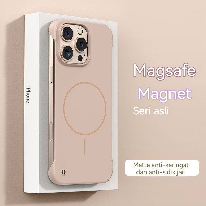 Casing ponsel Apple warna solid tanpa bingkai dengan lingkaran tipis dan magnet yang terasa di kulit