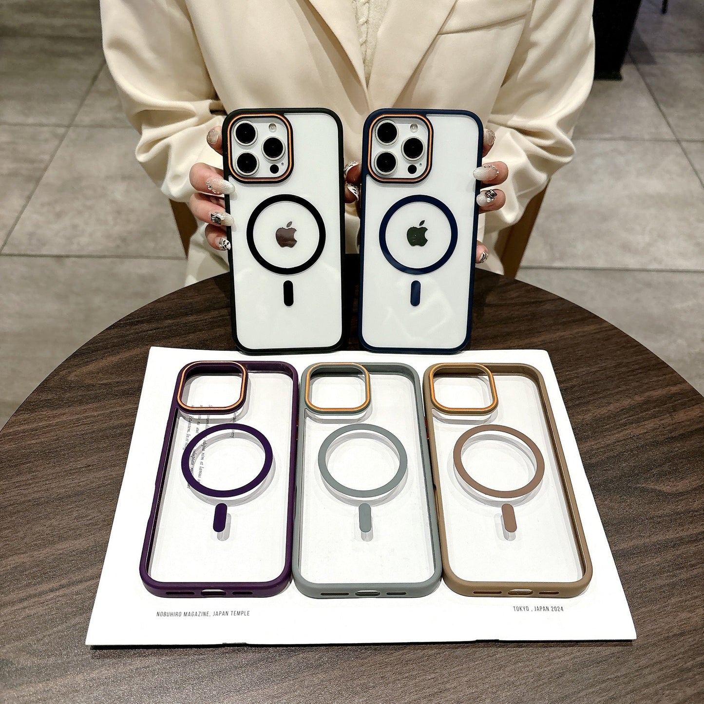 Casing iPhone magnetik warna kontras kuku cincin