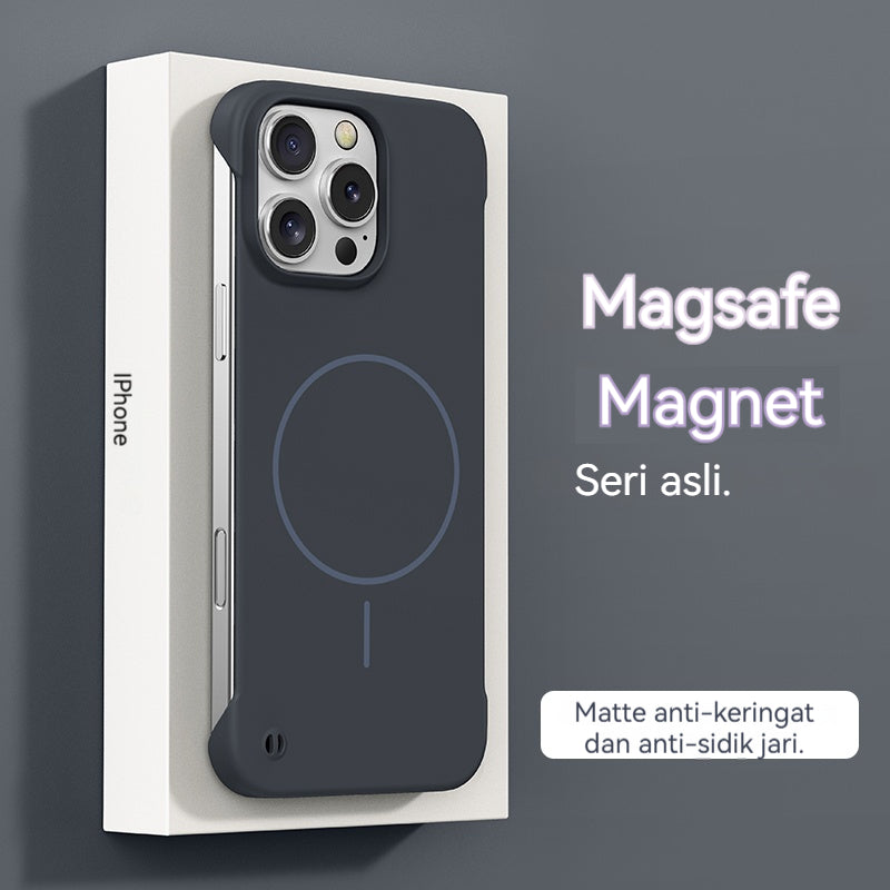 Casing ponsel Apple warna solid tanpa bingkai dengan lingkaran tipis dan magnet yang terasa di kulit