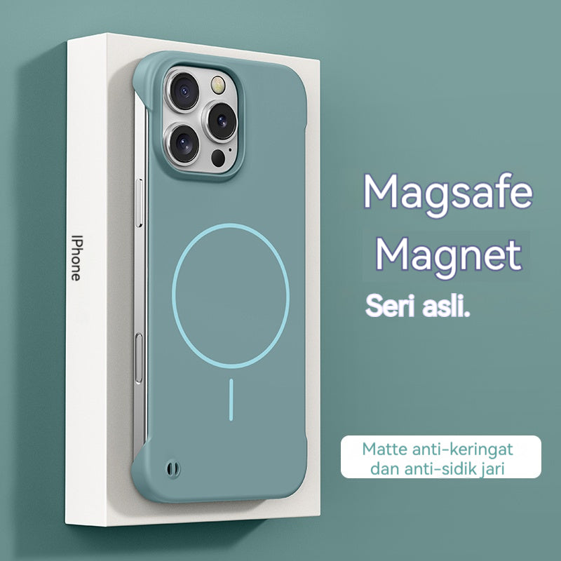 Casing ponsel Apple warna solid tanpa bingkai dengan lingkaran tipis dan magnet yang terasa di kulit