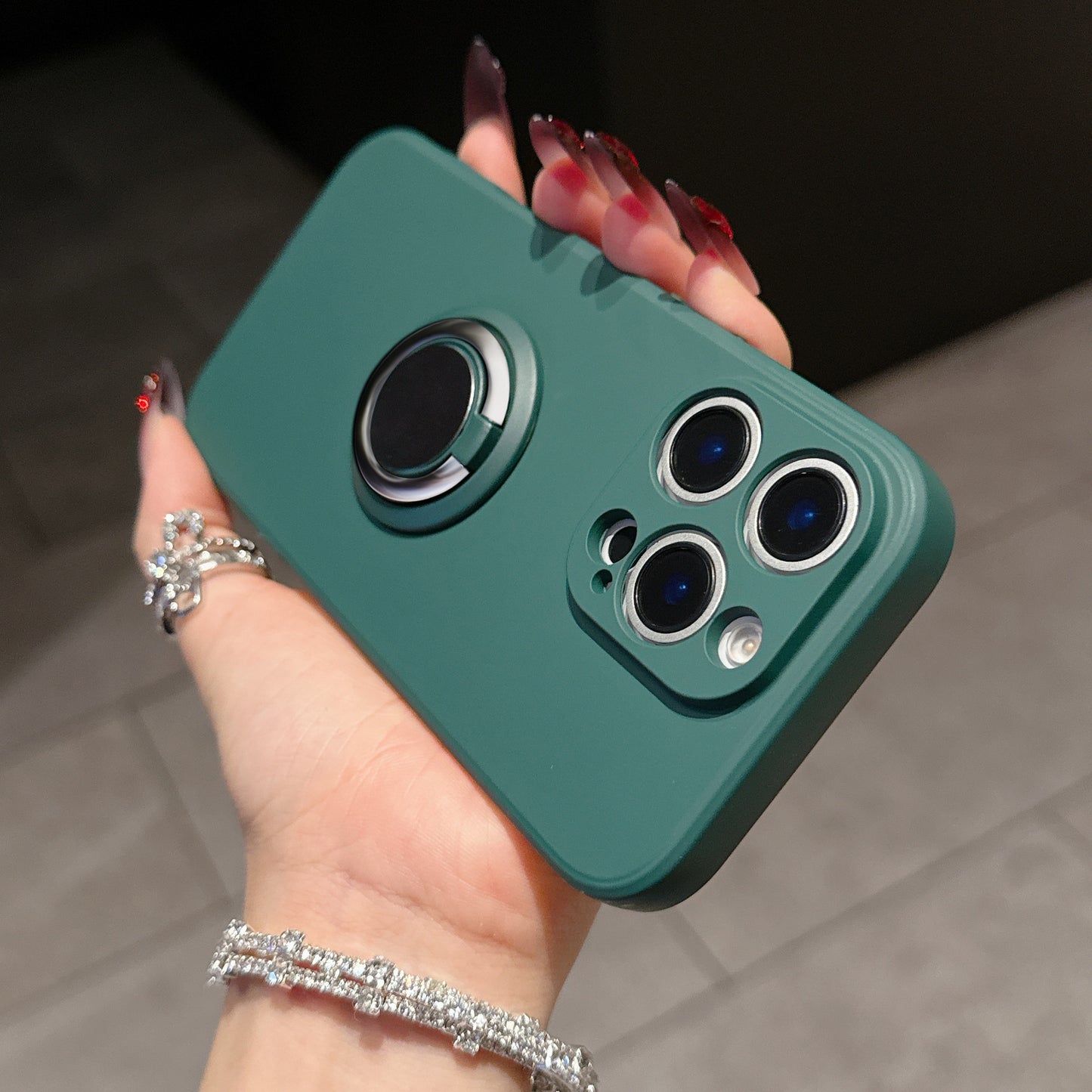 Casing Ponsel Apple dengan Dudukan Cincin Silikon Cair