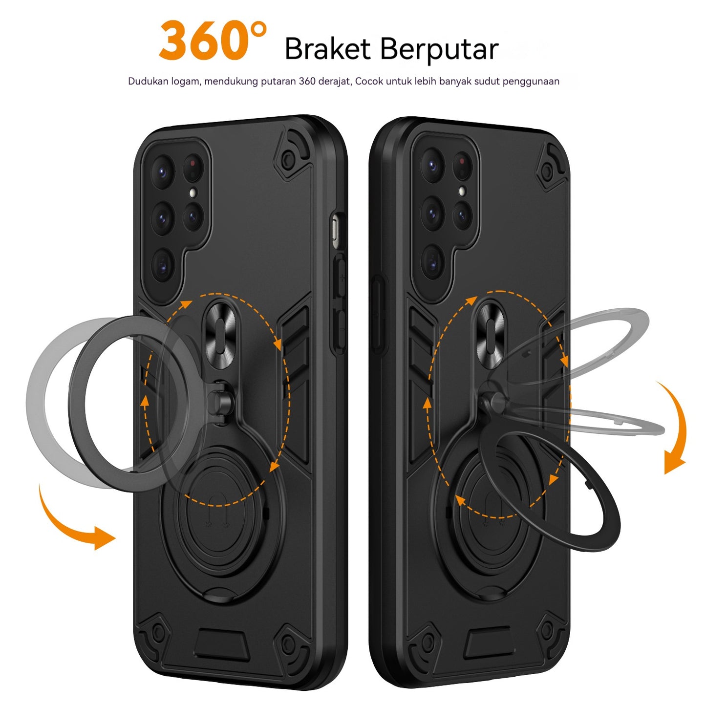 Casing ponsel Samsung anti jatuh dengan braket putar logam
