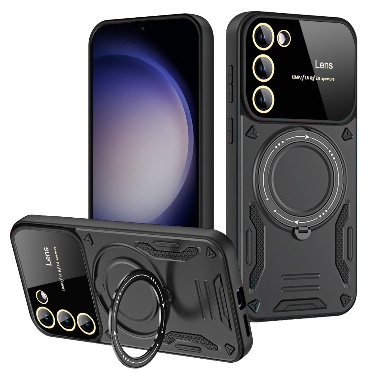 Casing Ponsel Magnetik Samsung dengan Cincin Braket U dan Jendela Besar