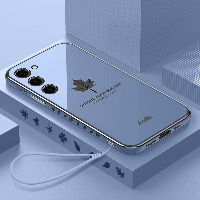 Casing Ponsel Persegi Samsung Electroplating Maple Leaf