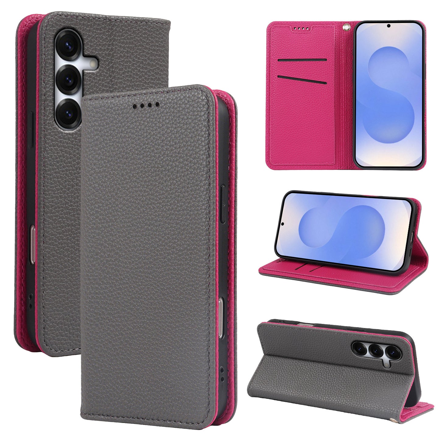 Casing ponsel Samsung flip magnetik kuat motif leci dua warna