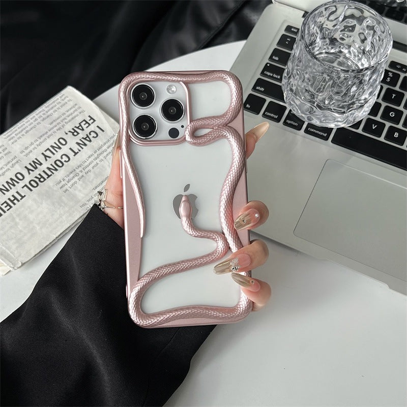 Casing ponsel Apple ular berongga matte tiga dimensi dengan lapisan elektro