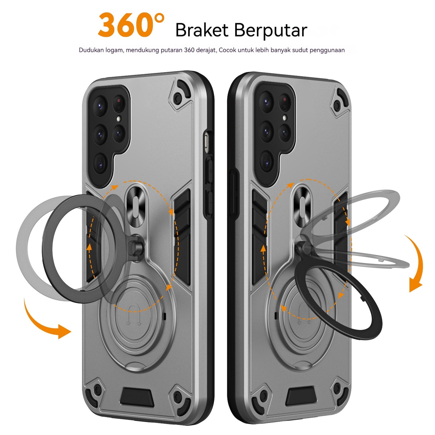 Casing ponsel Samsung anti jatuh dengan braket putar logam