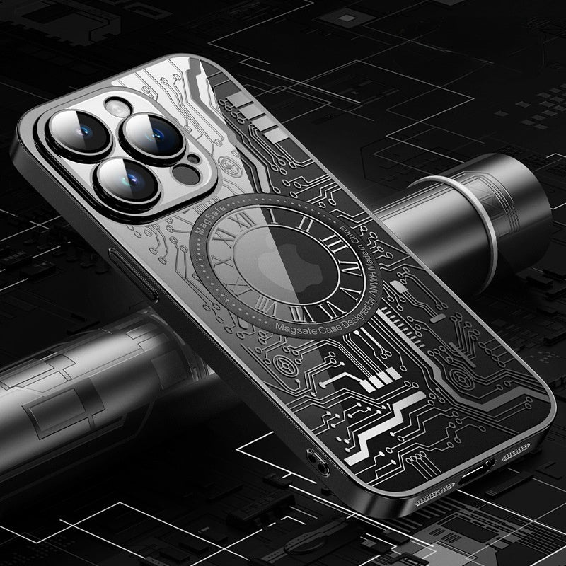 Casing iPhone magnetik berpola papan sirkuit PC berlapis elektro