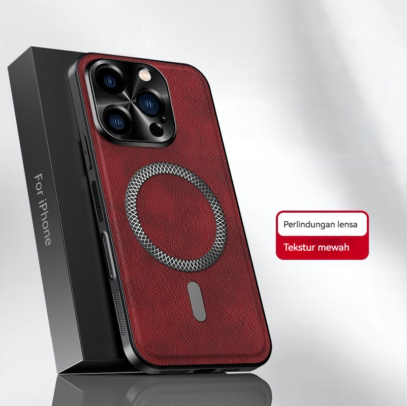 Casing ponsel Apple kulit warna solid kelas atas
