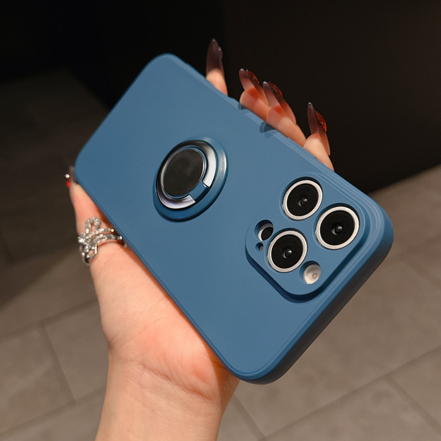 Casing Ponsel Apple dengan Dudukan Cincin Silikon Cair