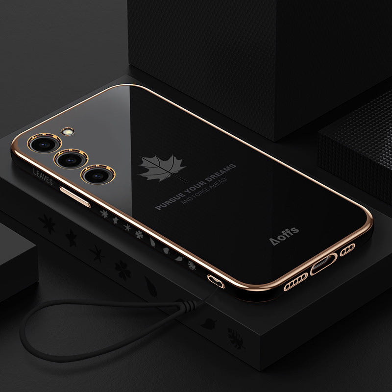 Casing Ponsel Persegi Samsung Electroplating Maple Leaf