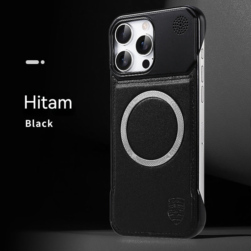 Casing iPhone magnetik tanpa batas dengan motif kulit aromaterapi