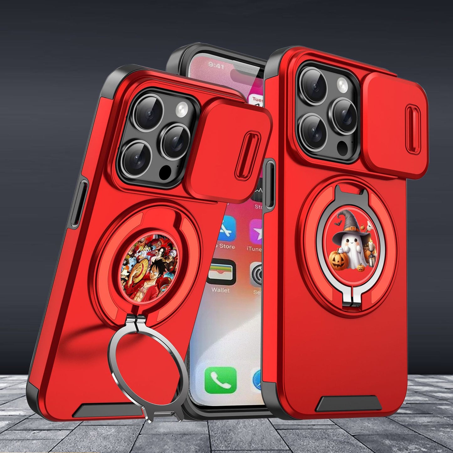 Casing iPhone dengan dudukan magnet bertema Halloween