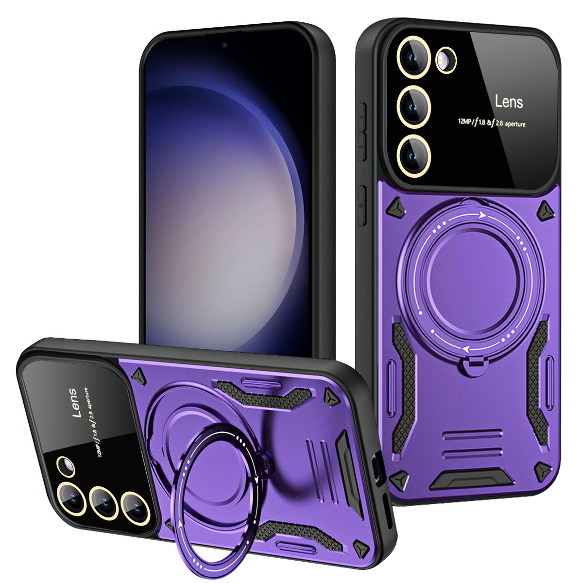 Casing Ponsel Magnetik Samsung dengan Cincin Braket U dan Jendela Besar