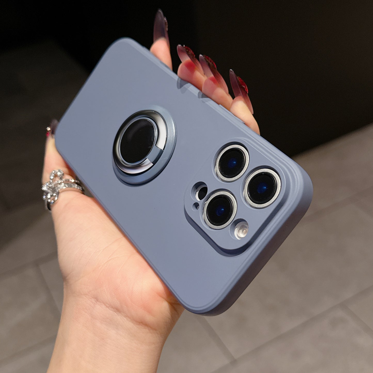 Casing Ponsel Apple dengan Dudukan Cincin Silikon Cair
