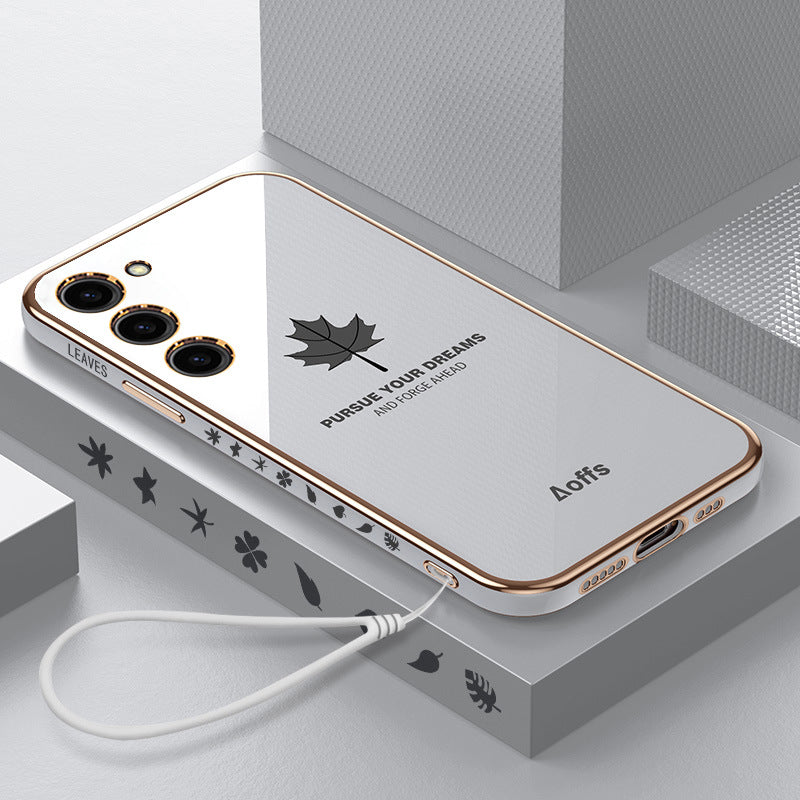 Casing Ponsel Persegi Samsung Electroplating Maple Leaf