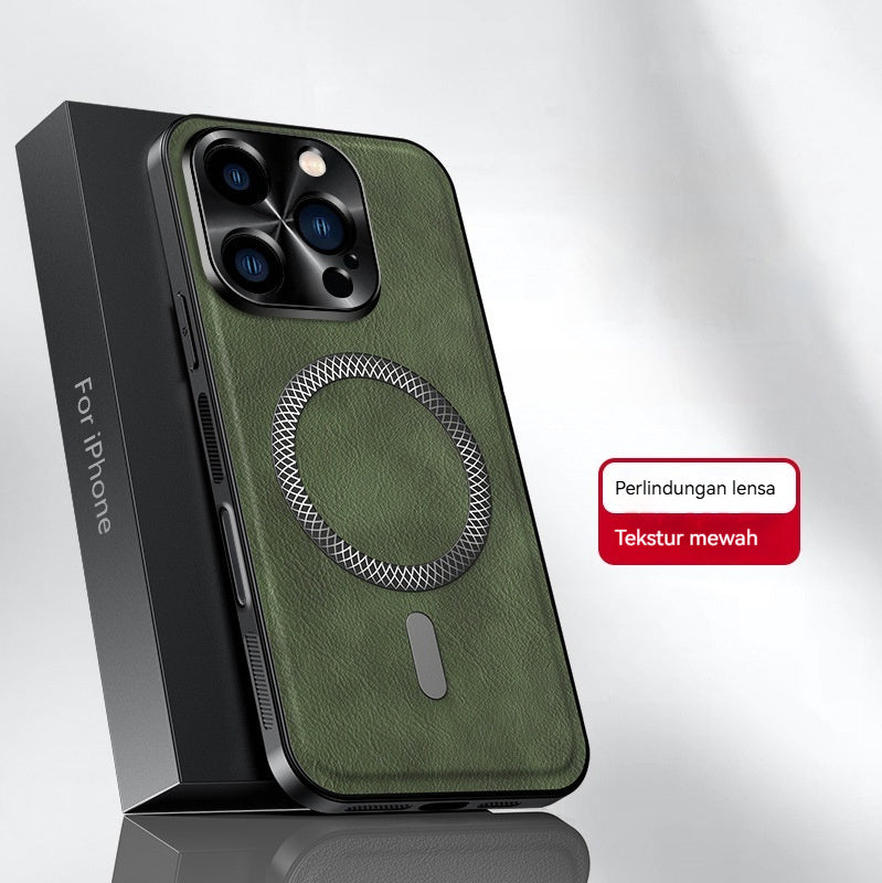 Casing ponsel Apple kulit warna solid kelas atas