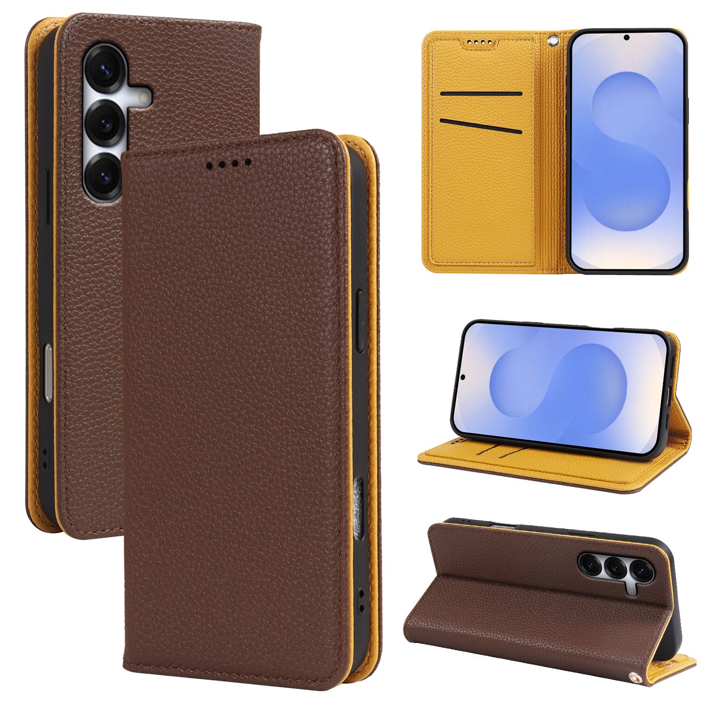 Casing ponsel Samsung flip magnetik kuat motif leci dua warna