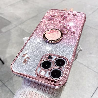 Casing ponsel Apple dengan cincin berlapis elektro berkilau