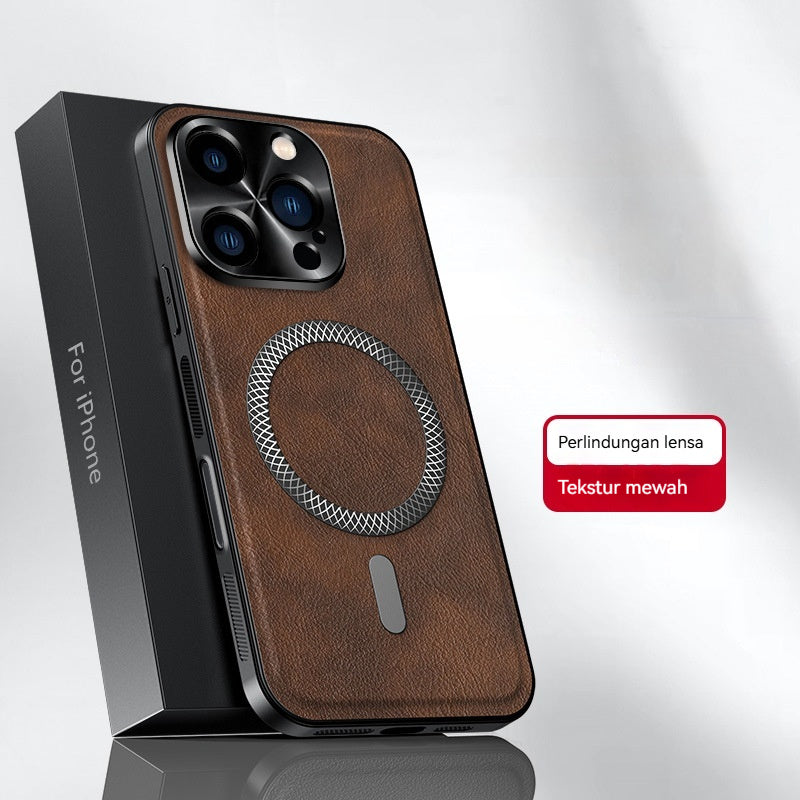Casing ponsel Apple kulit warna solid kelas atas