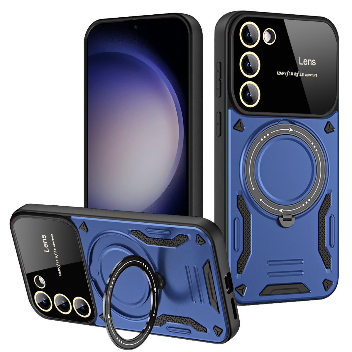 Casing Ponsel Magnetik Samsung dengan Cincin Braket U dan Jendela Besar