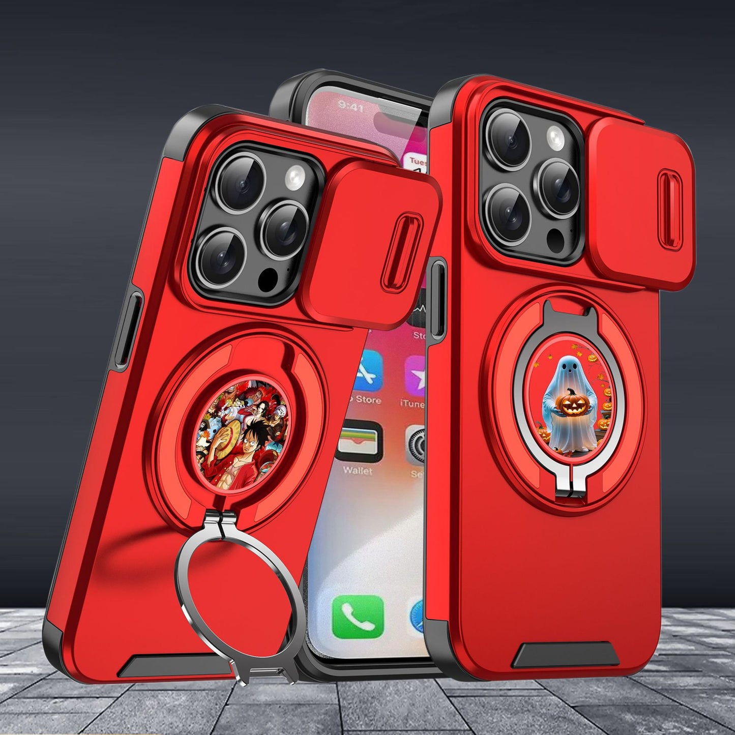 Casing iPhone dengan dudukan magnet bertema Halloween