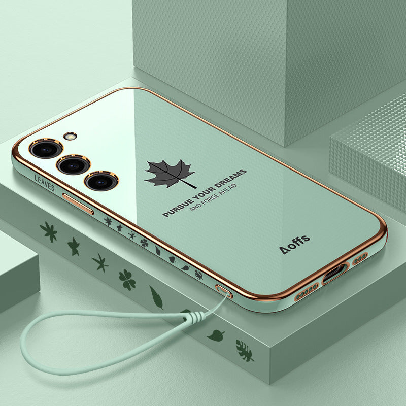Casing Ponsel Persegi Samsung Electroplating Maple Leaf