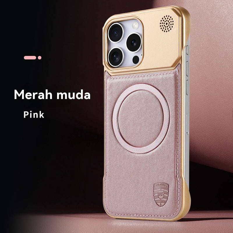Casing iPhone magnetik tanpa batas dengan motif kulit aromaterapi