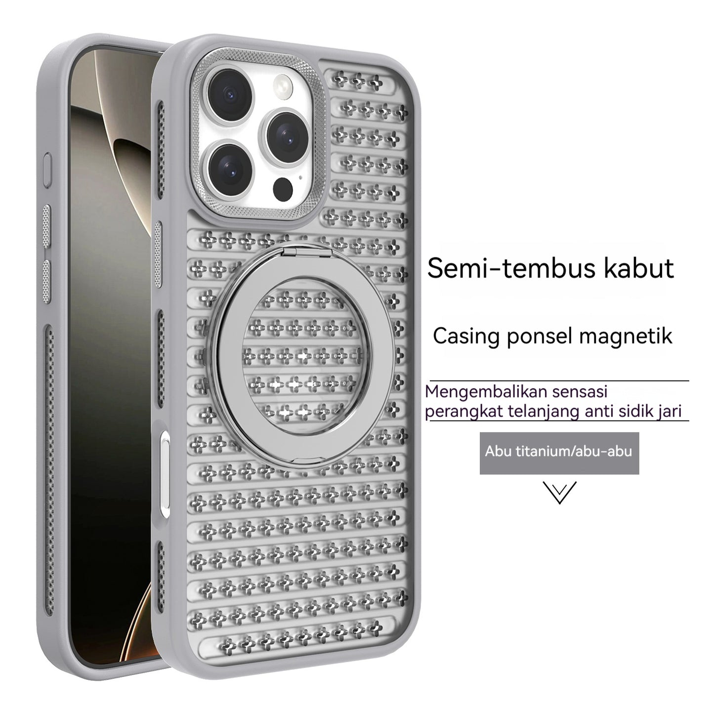 Casing iPhone magnetik dengan sirkulasi udara yang baik dan menyerap panas, sehingga nyaman di kulit