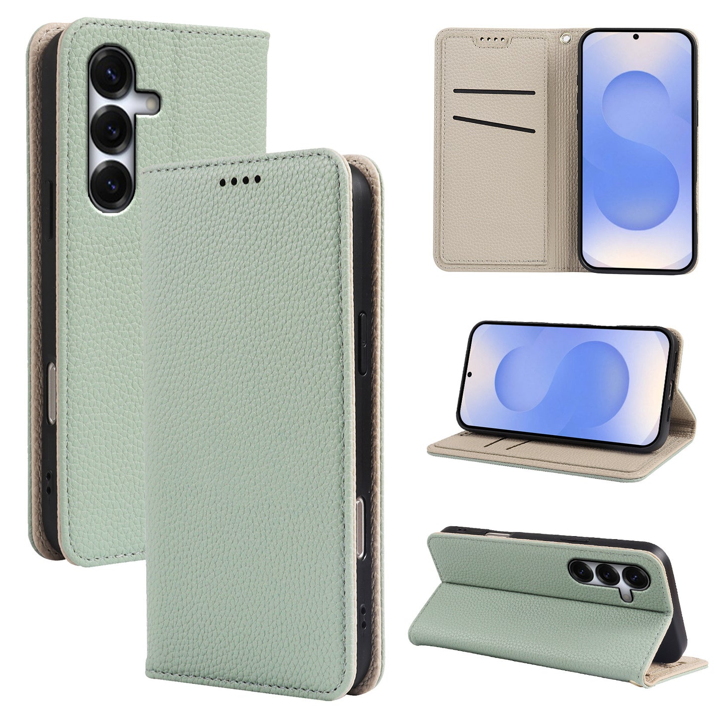 Casing ponsel Samsung flip magnetik kuat motif leci dua warna