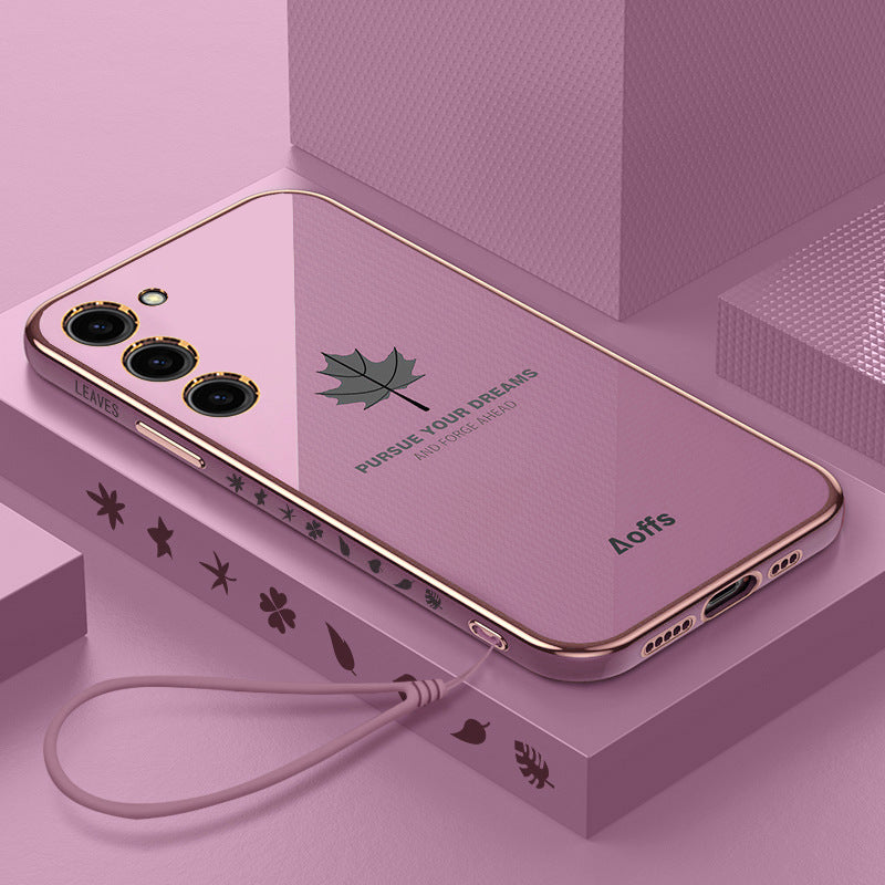 Casing Ponsel Persegi Samsung Electroplating Maple Leaf