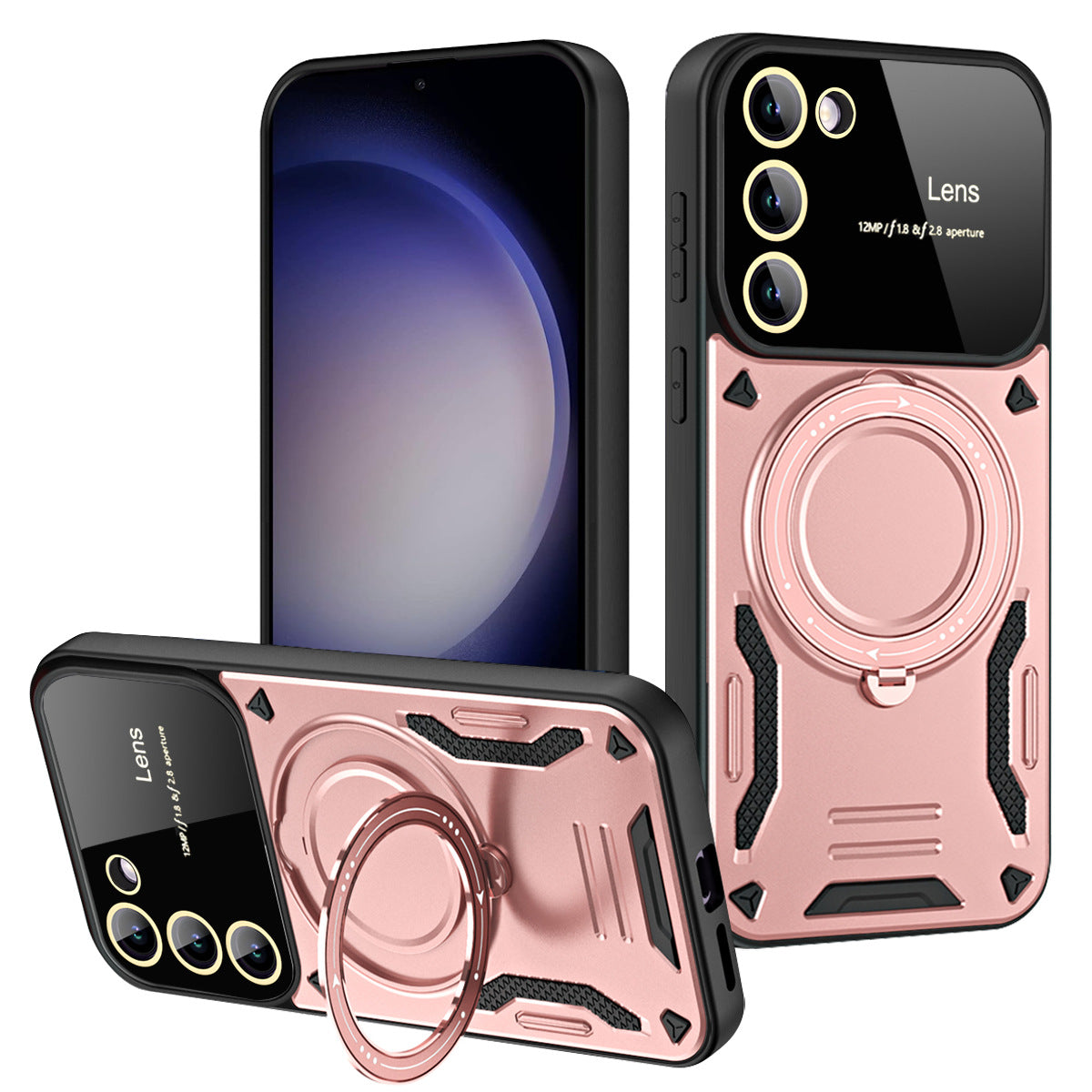 Casing Ponsel Magnetik Samsung dengan Cincin Braket U dan Jendela Besar