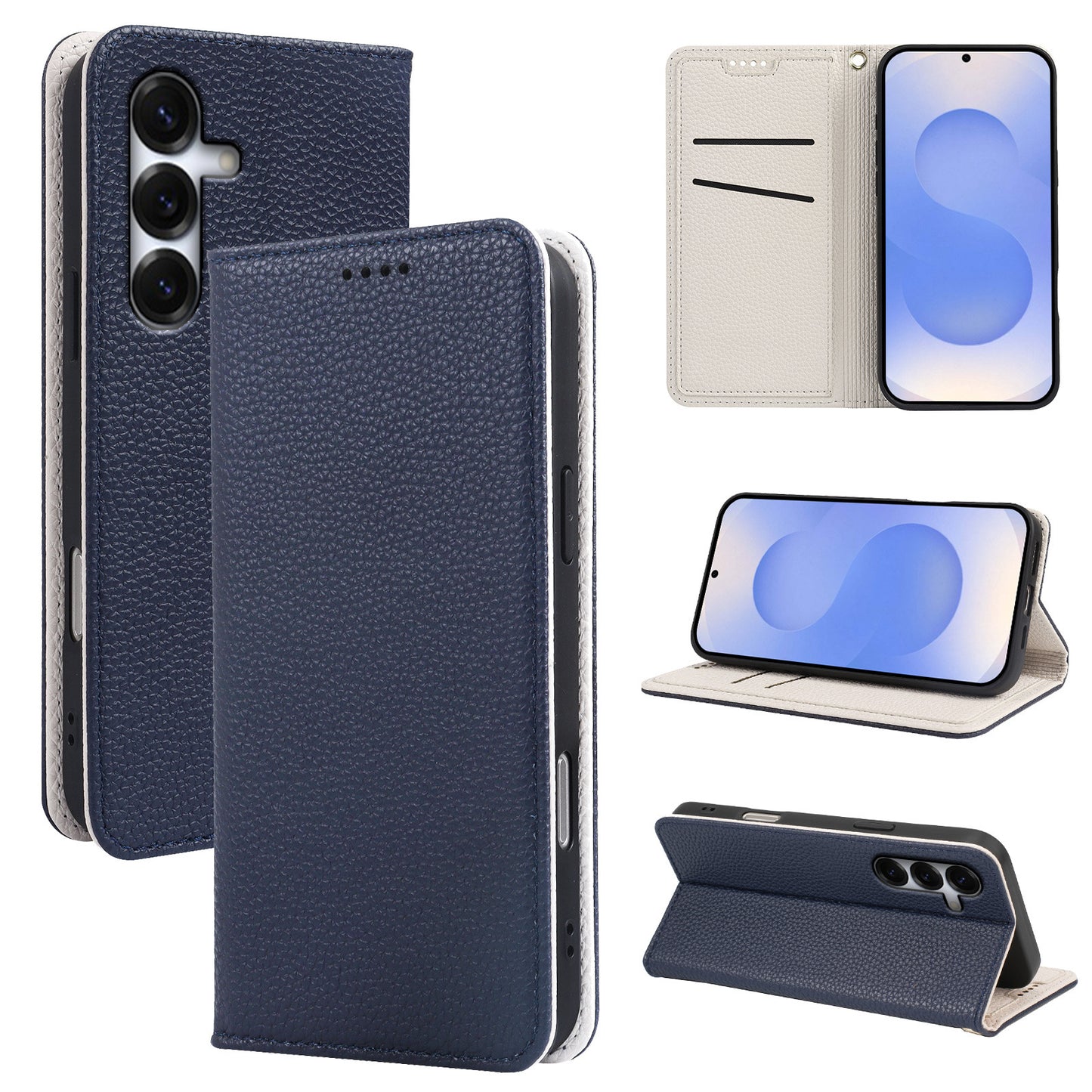 Casing ponsel Samsung flip magnetik kuat motif leci dua warna