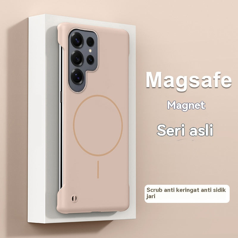 Casing ponsel Samsung tanpa bingkai warna solid dengan lingkaran tipis dan magnet yang terasa di kulit