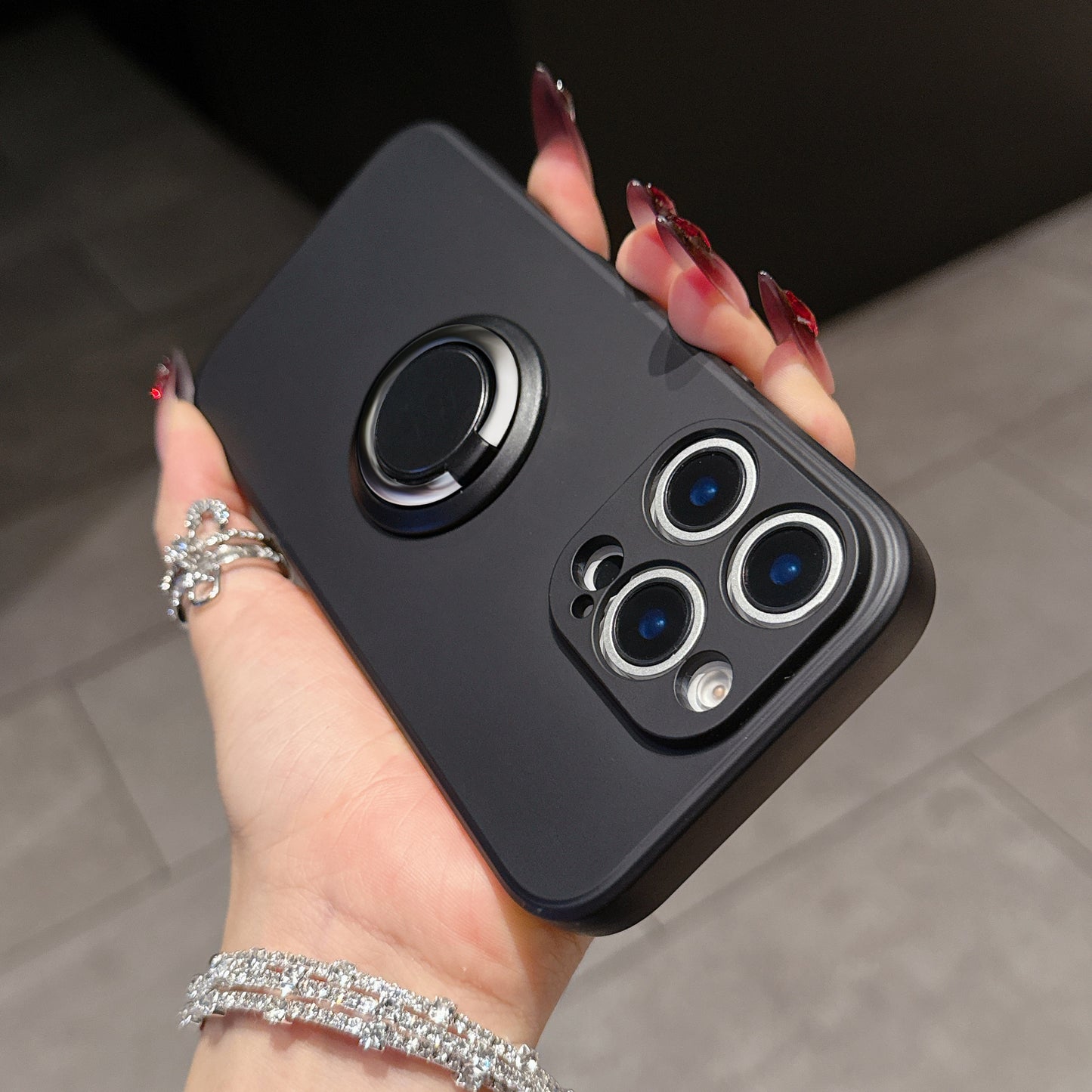 Casing Ponsel Apple dengan Dudukan Cincin Silikon Cair
