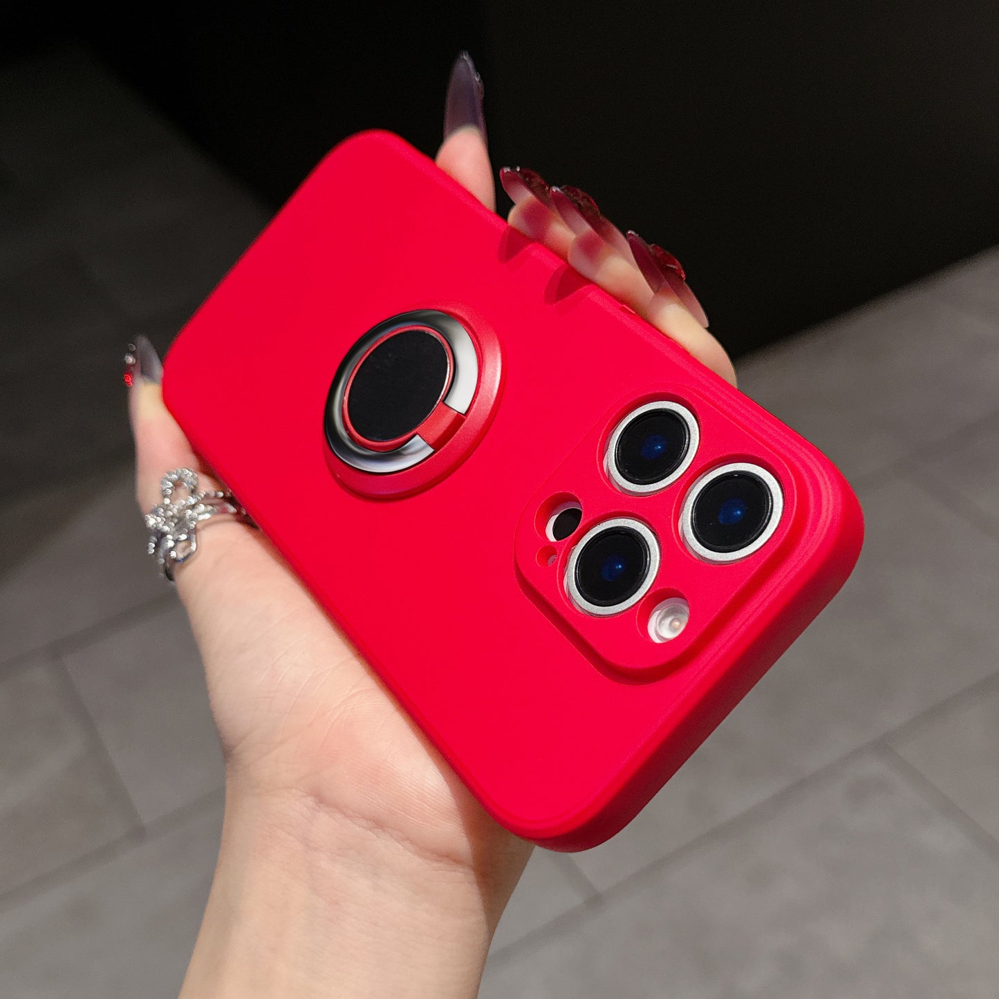 Casing Ponsel Apple dengan Dudukan Cincin Silikon Cair