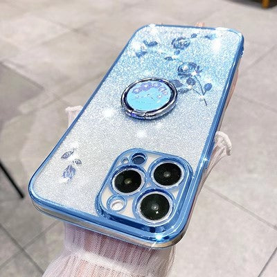 Casing ponsel Apple dengan cincin berlapis elektro berkilau
