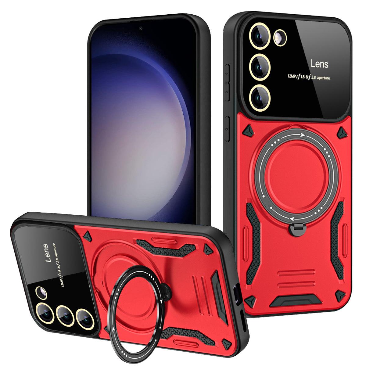 Casing Ponsel Magnetik Samsung dengan Cincin Braket U dan Jendela Besar