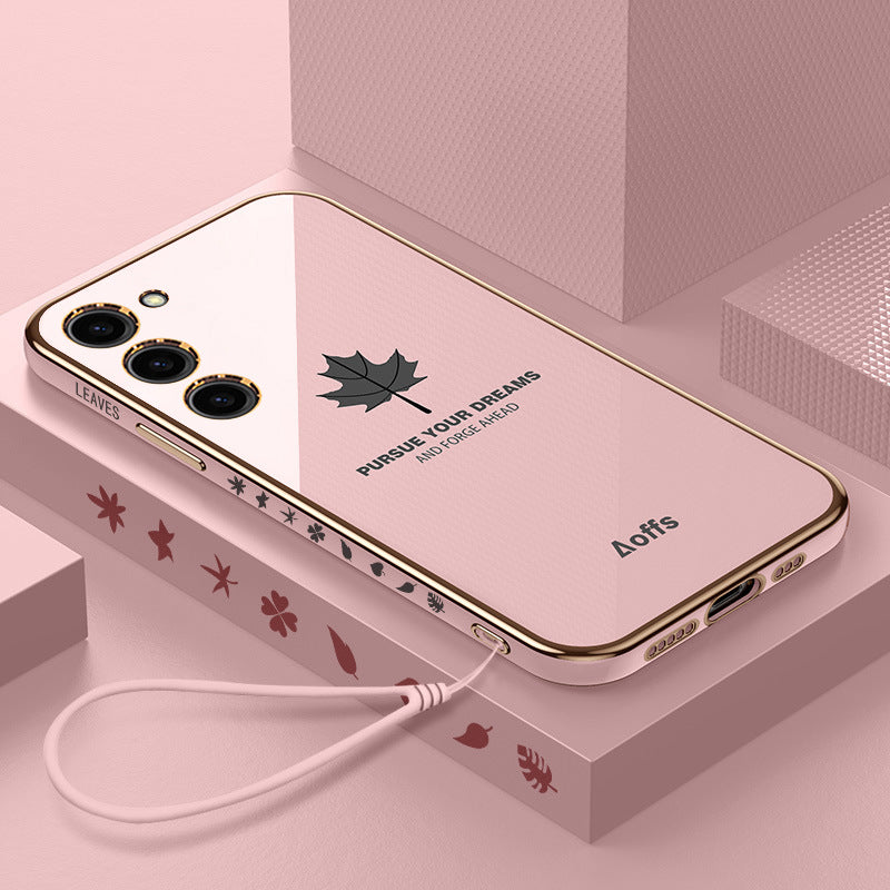Casing Ponsel Persegi Samsung Electroplating Maple Leaf