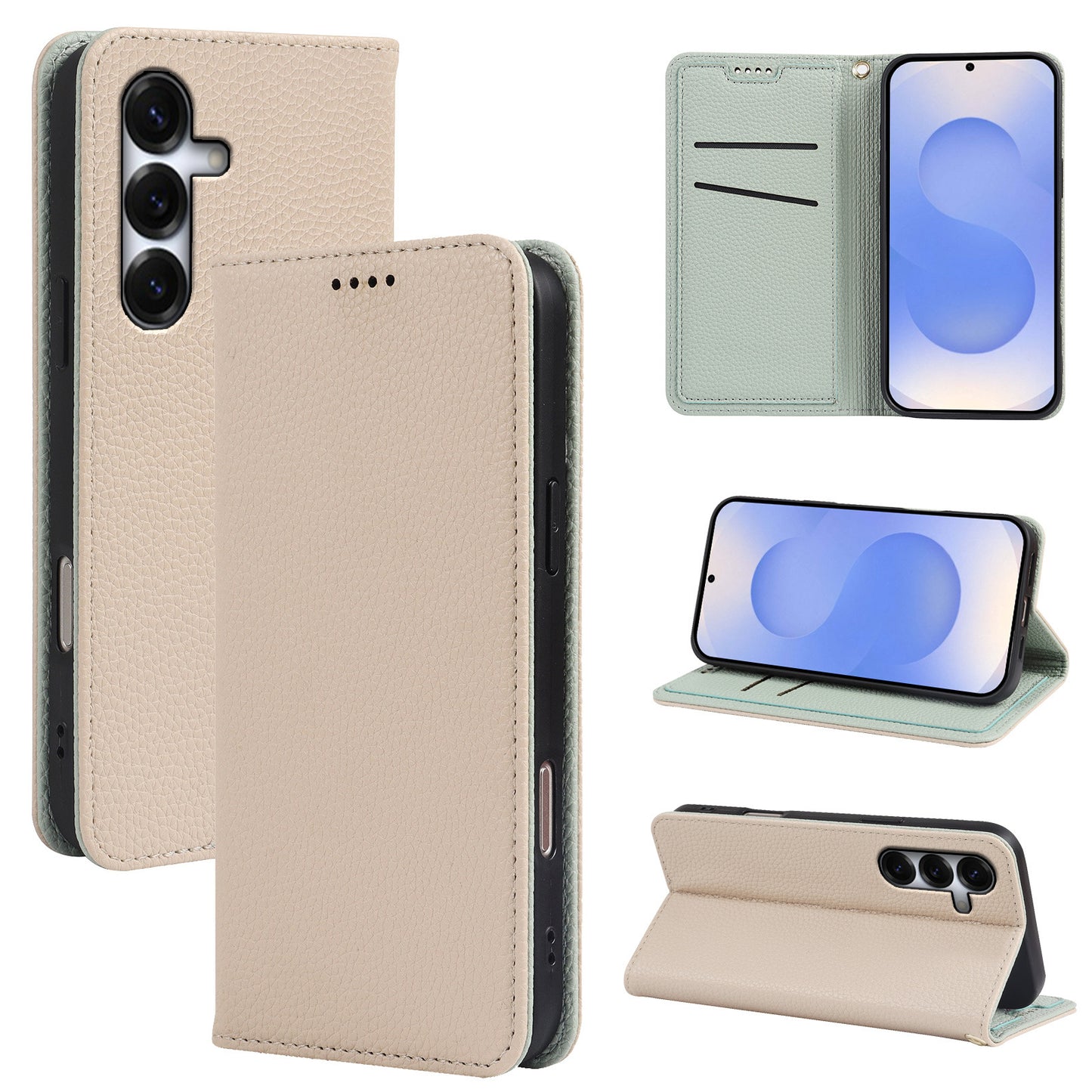 Casing ponsel Samsung flip magnetik kuat motif leci dua warna
