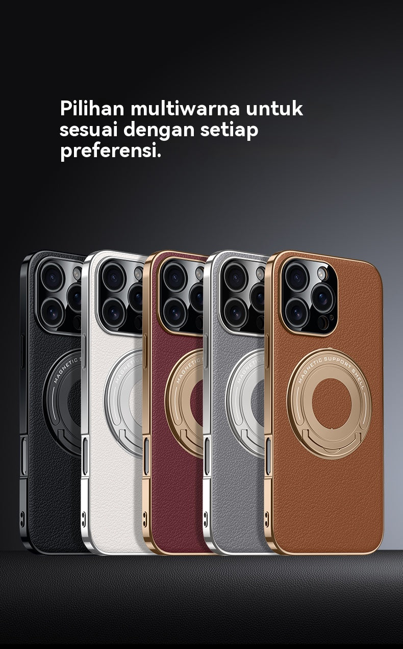 Braket batang tarik kulit polos casing ponsel Apple magnetik
