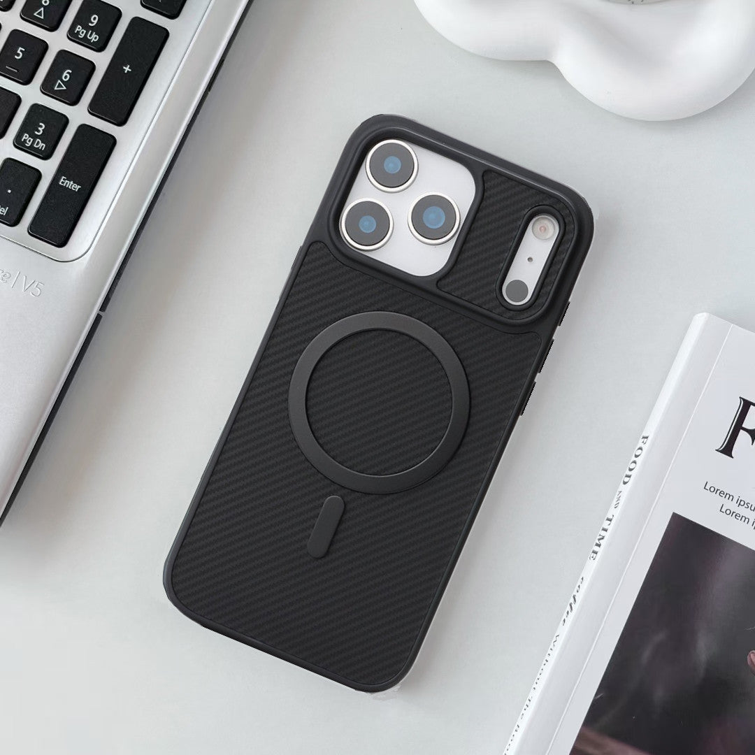 Leather carbon fiber textured magnetic Apple phone case