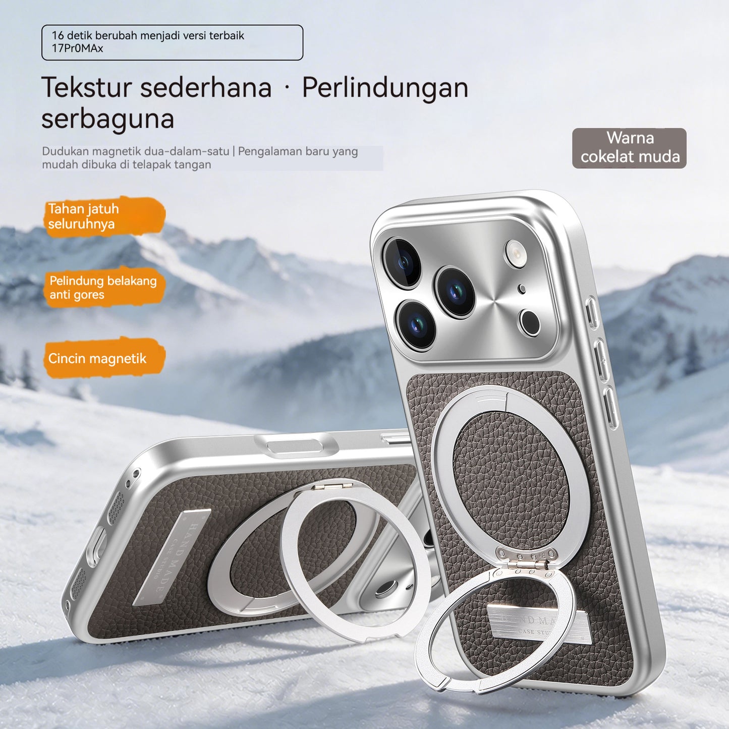 Electroplated lens window with lychee pattern magnetic Apple phone case