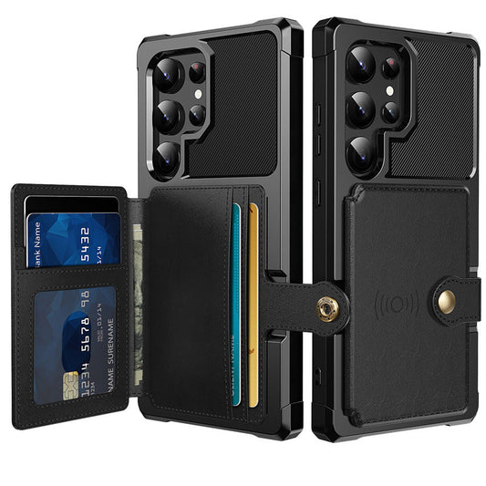 Casing ponsel Samsung berbahan kulit magnetik untuk mobil 
