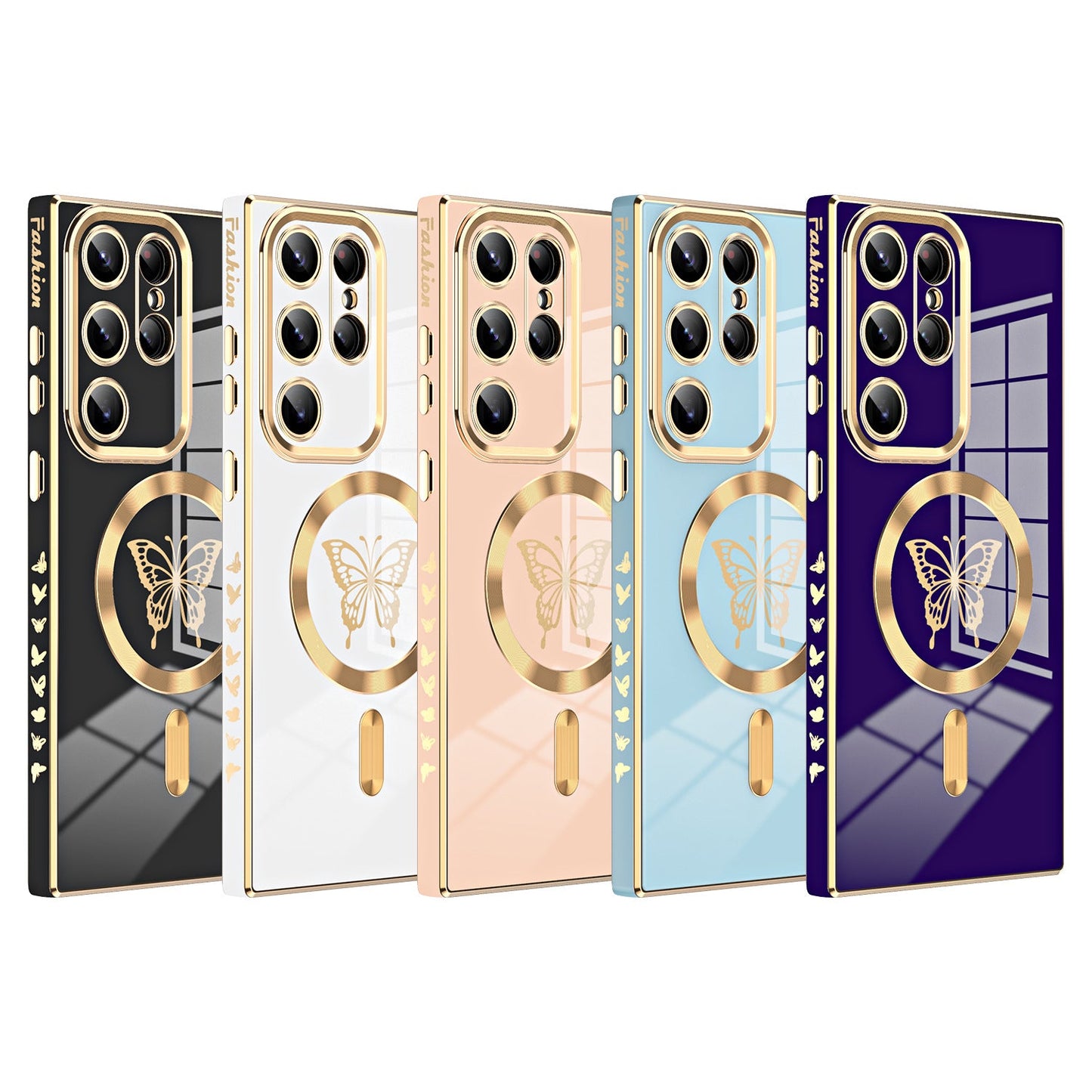 Casing ponsel Samsung magnetik kupu-kupu elektroplating warna solid 