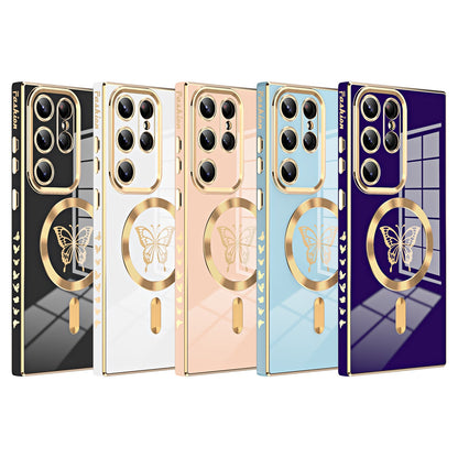 Casing ponsel Samsung magnetik kupu-kupu elektroplating warna solid 
