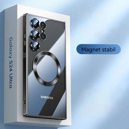 Casing ponsel Samsung kaca transparan magnetik elektroplating all-inclusive
