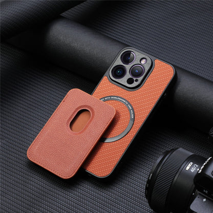 Tempat kartu magnetik bermotif serat casing ponsel Apple 
